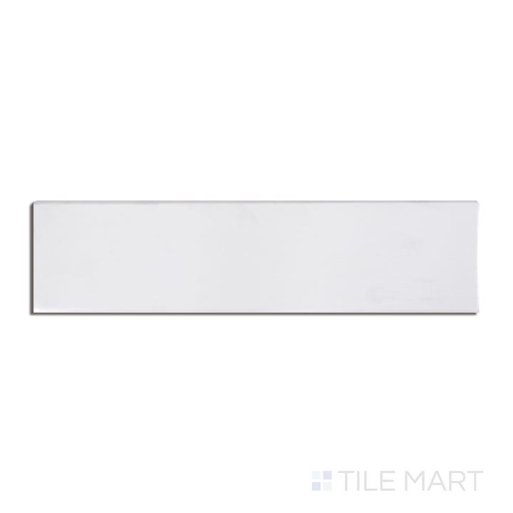 Overview of Basics White 3x12 glossy ceramic tile with 12" bullnose, featuring full-length rounded edge and bright white gloss.