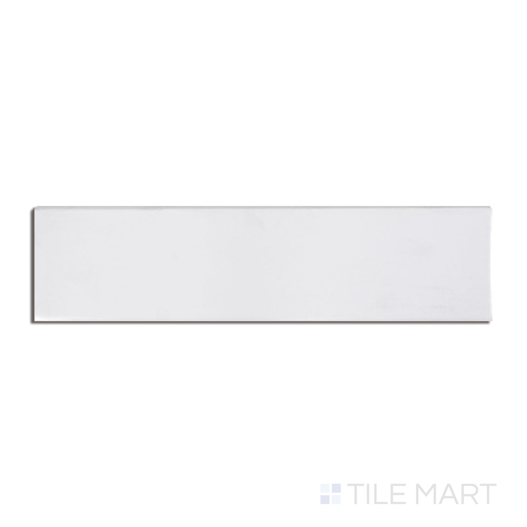 Overview of Basics White 3x12 glossy ceramic tile with 12" bullnose, featuring full-length rounded edge and bright white gloss.