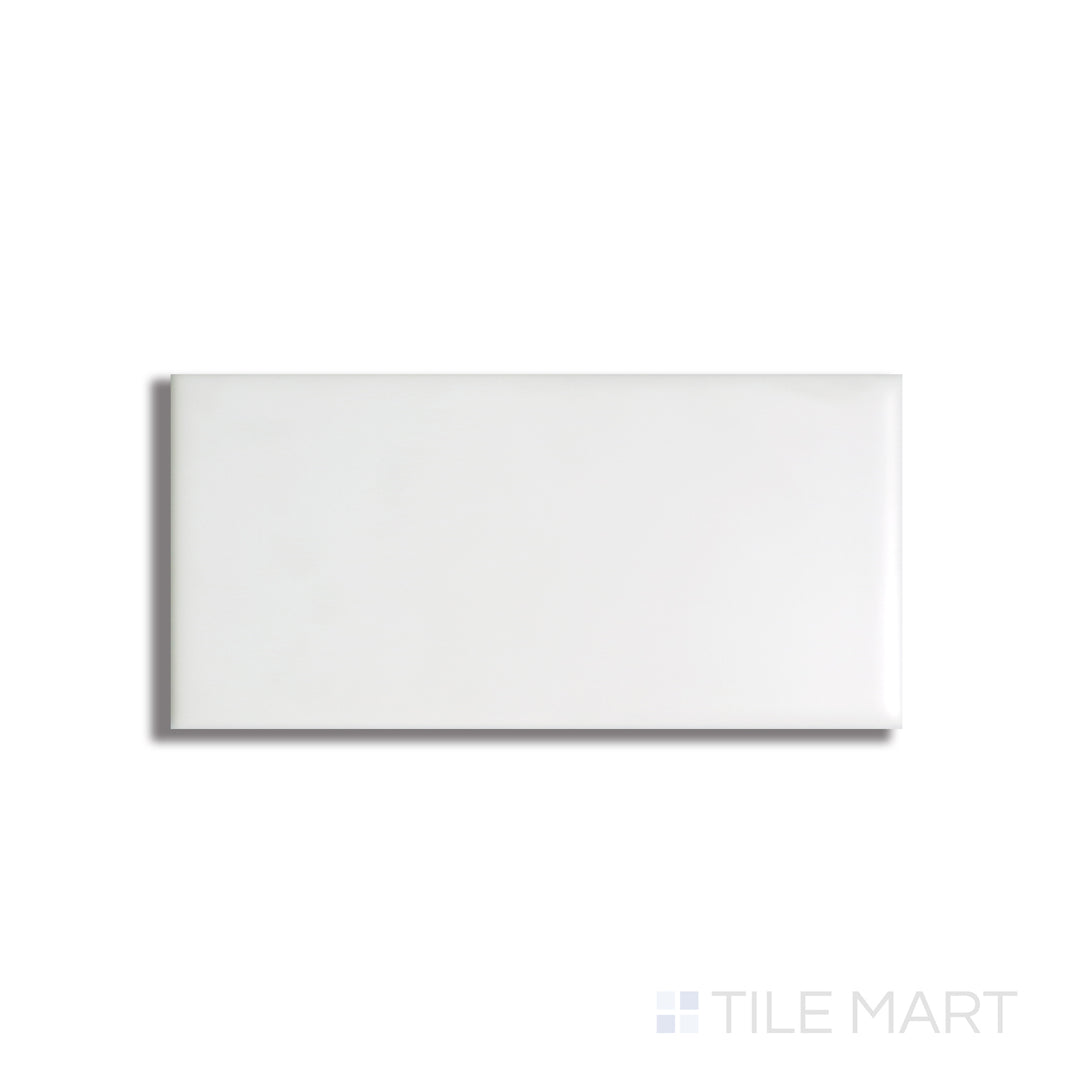 Basics White 3x6 matte ceramic tile shown in top-down view, with a soft white tone and smooth non-reflective finish.