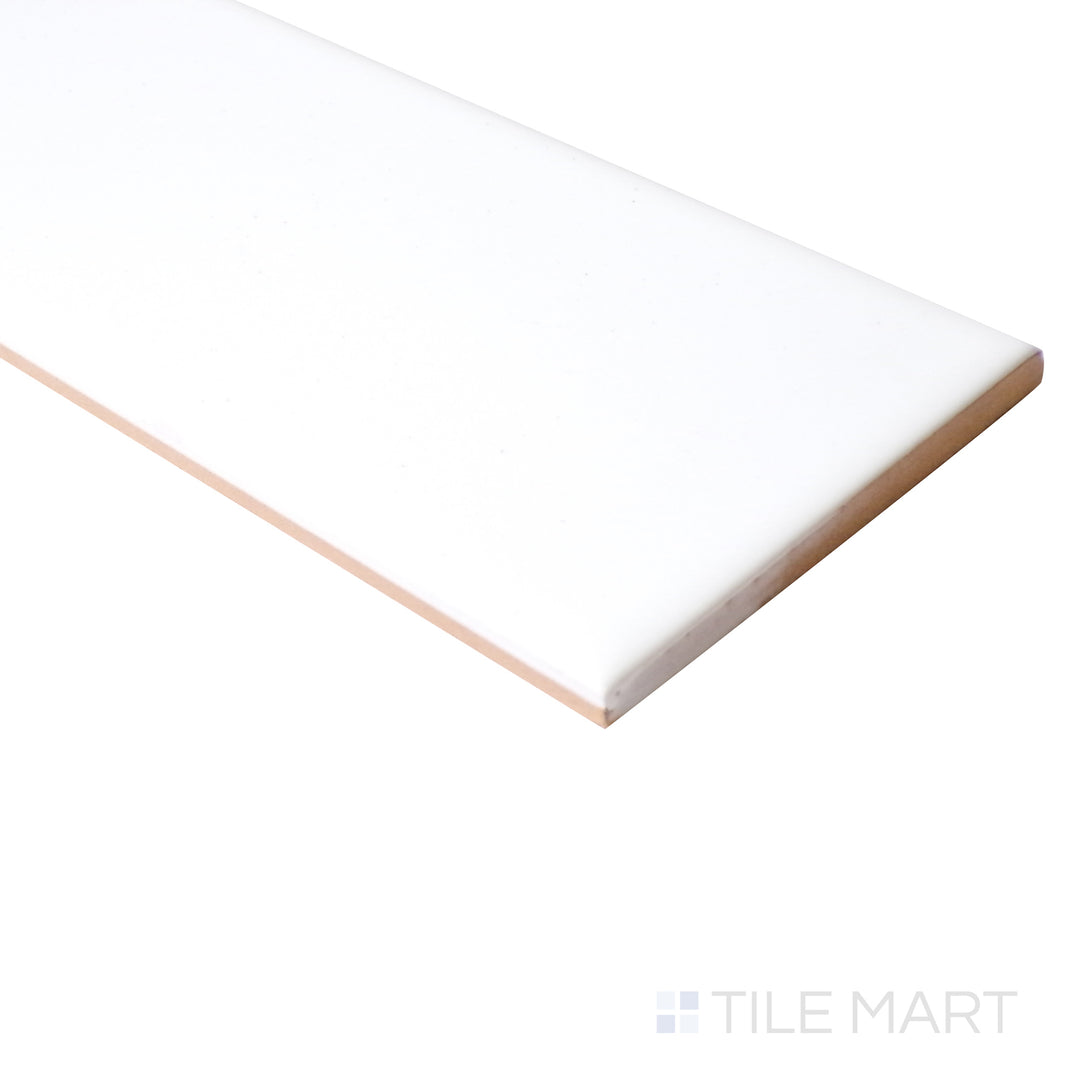 Basics White 3X12 Matte Ceramic tile shown at an angle, offering a longer profile with a flat, matte finish.