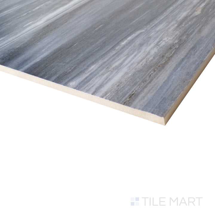 From the side, Exotic Stone Nawan Kendo Blue tile shines with its bold veining and polished surface.