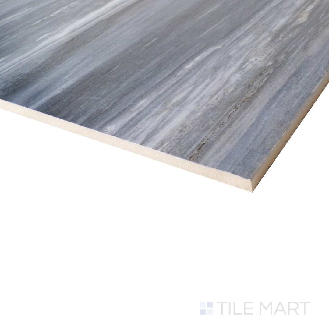 From the side, Exotic Stone Nawan Kendo Blue tile shines with its bold veining and polished surface.