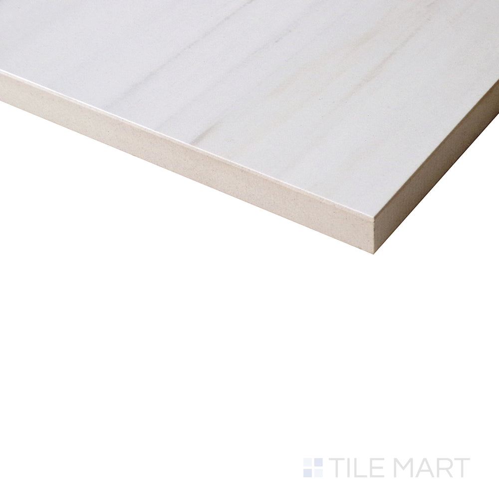 Polished to perfection, the corner of Luxury Deodat White tile gleams with refined white elegance.