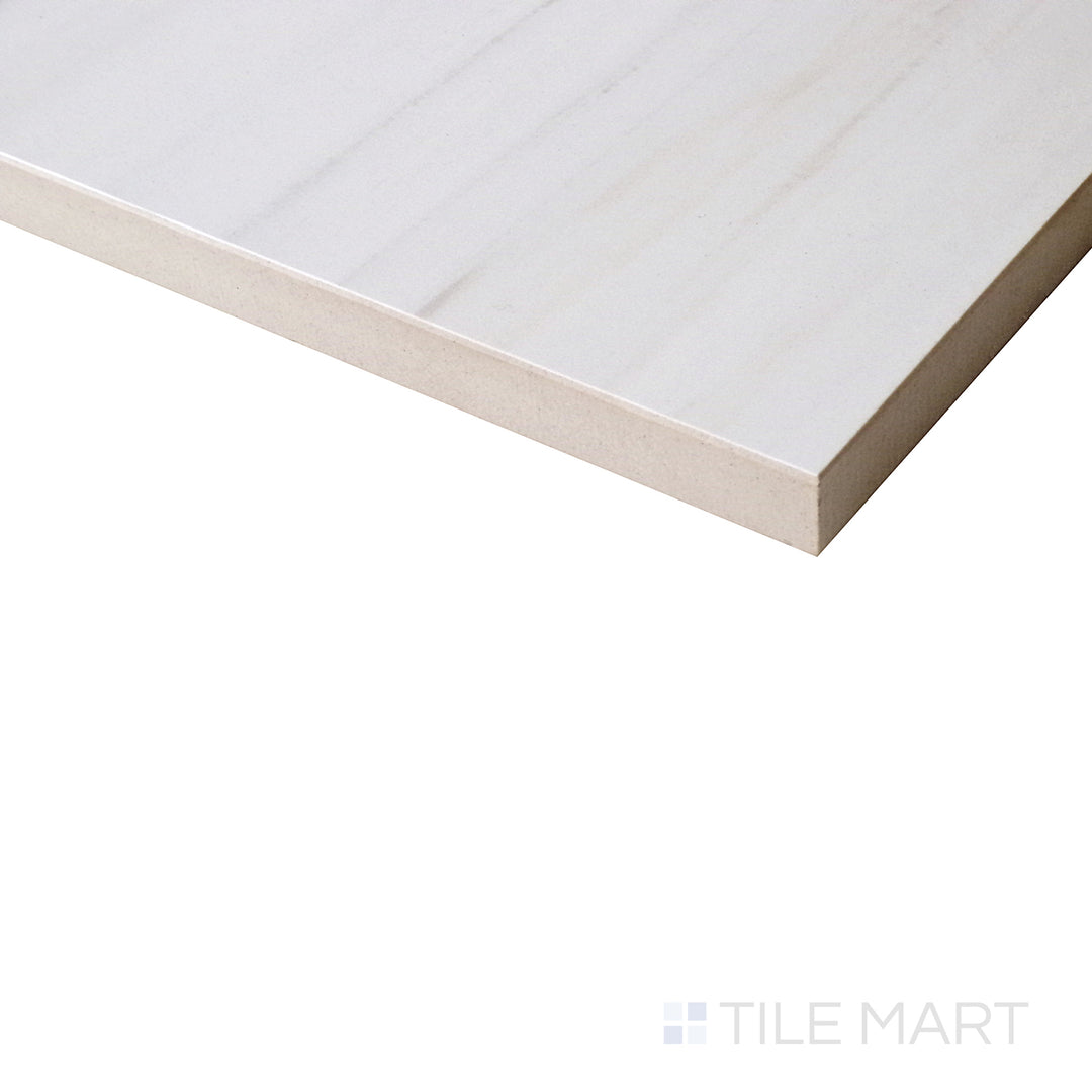 Polished to perfection, the corner of Luxury Deodat White tile gleams with refined white elegance.