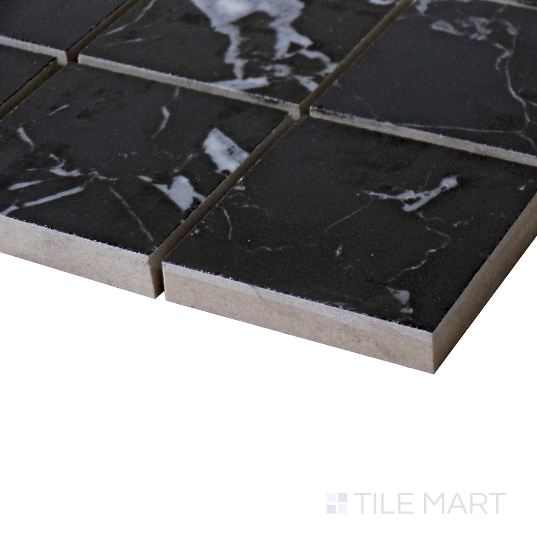 Mini tiles in Marmolab St. Laurent offer a luxurious mosaic look from a corner perspective.