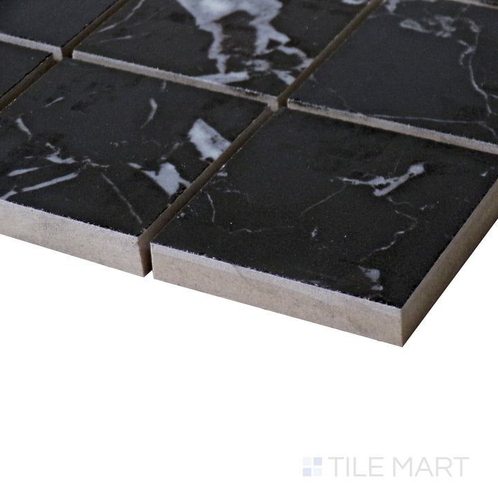 Mini tiles in Marmolab St. Laurent offer a luxurious mosaic look from a corner perspective.