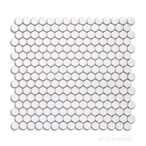 Pure Grey Penny Round Glossy Porcelain Mosaic