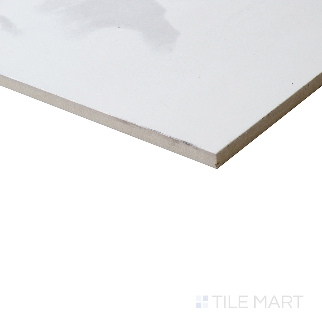 Soft, matte Marble Cloud tile is shown from the corner, emphasizing its natural stone texture.