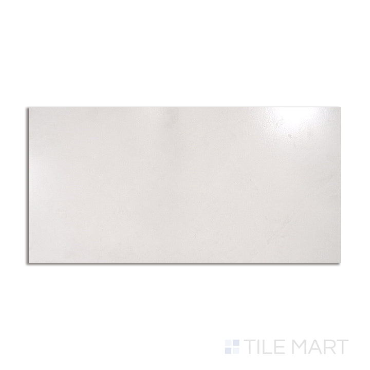 Flat view of Stonelook Sandstone Ice 12x24 polished porcelain tile, displaying icy white tones and refined sandstone texture.