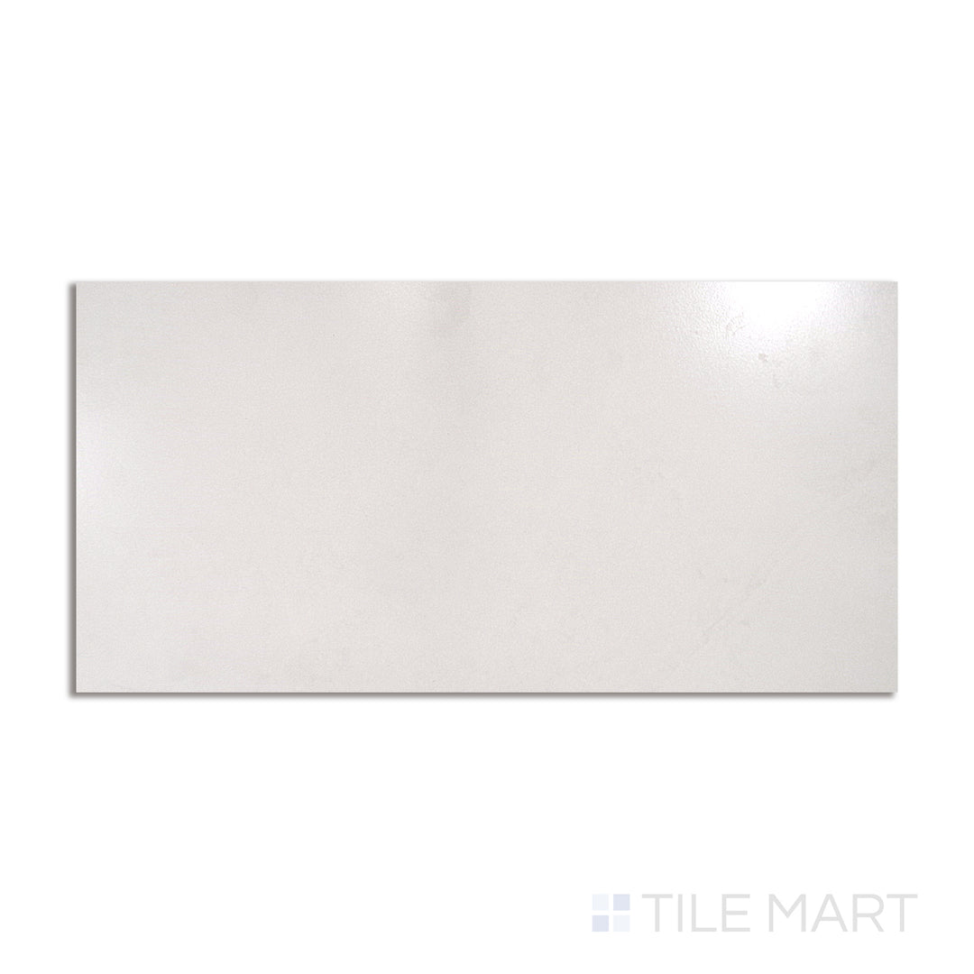 Flat view of Stonelook Sandstone Ice 12x24 polished porcelain tile, displaying icy white tones and refined sandstone texture.