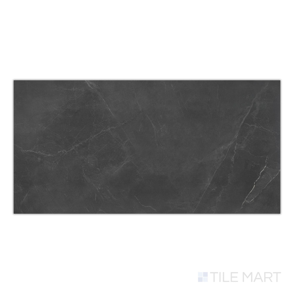 Top-down image of Stonemood Steel 24x48 matte porcelain tile with industrial-inspired grey tones and subtle stone texture.