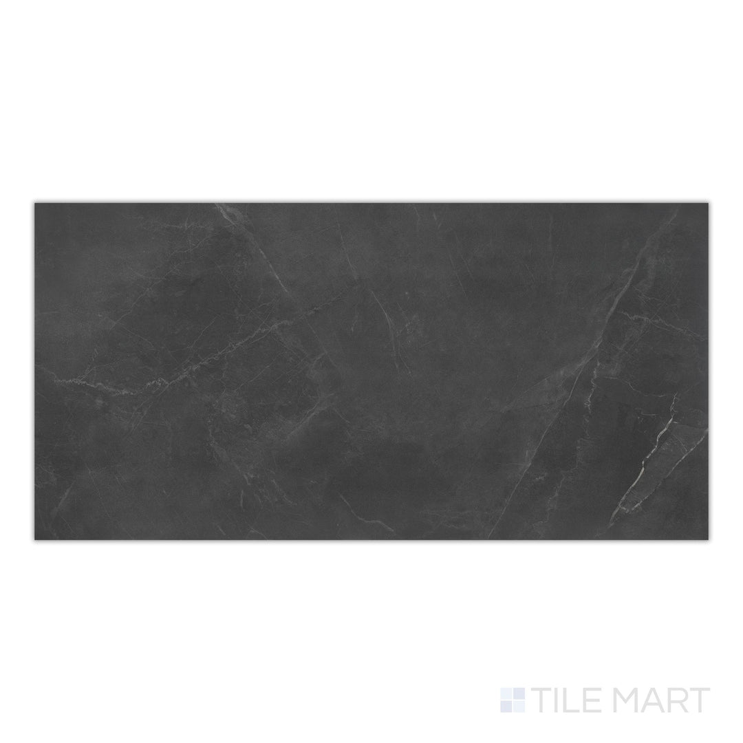 Top-down image of Stonemood Steel 24x48 matte porcelain tile with industrial-inspired grey tones and subtle stone texture.