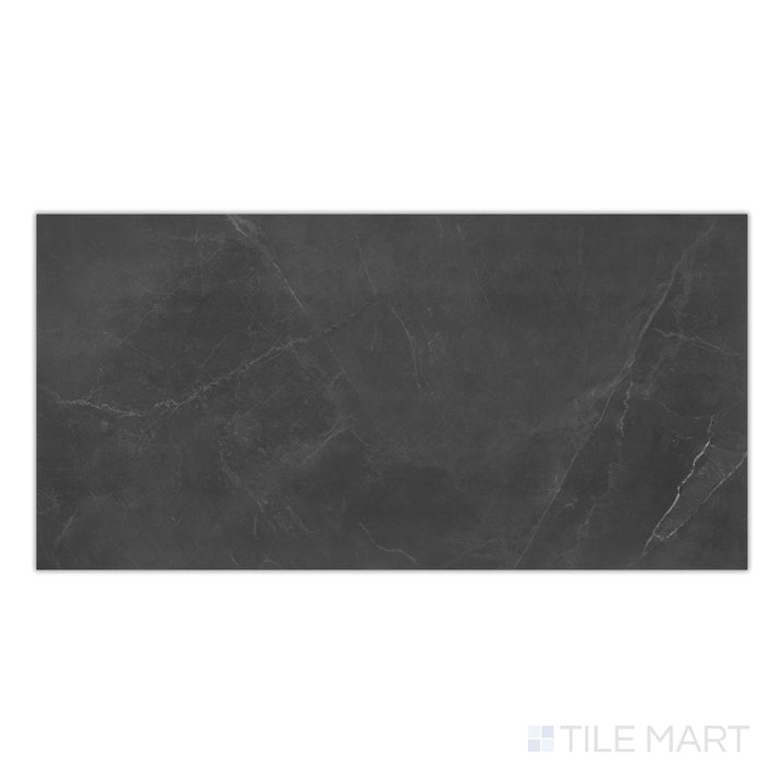 Top-down image of Stonemood Steel 24x48 matte porcelain tile with industrial-inspired grey tones and subtle stone texture.