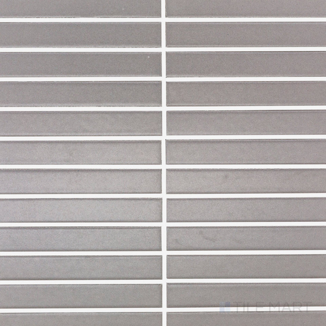 Porcelain Glazed Mosaics Grey 1x6 grid matte tile shown in a complete grid layout, showcasing narrow rectangular pieces in a contemporary matte grey finish.
