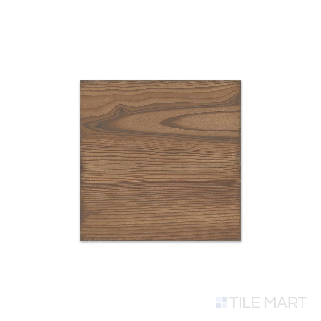 Overhead image of Woodland Honey 8x8 matte porcelain tile featuring rich honey-toned wood grain effect.