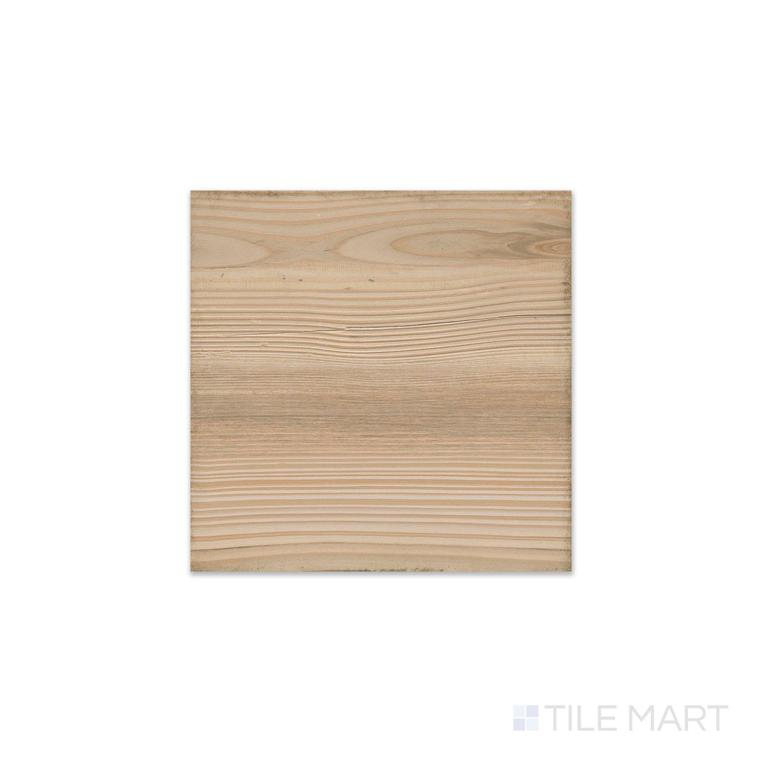 Flat view of Woodland Natural 8x8 matte porcelain tile, emulating natural oak wood with subtle grain patterns.