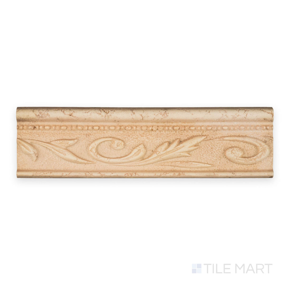 Tudor Caramel 2.5x7 matte ceramic trim tile viewed from the top, offering warm caramel tones and classic edging.