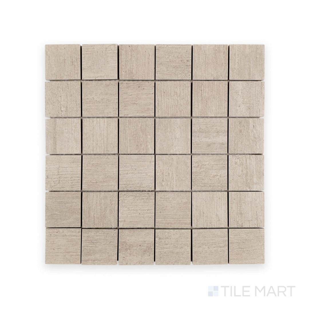 Flat view of Cemento Light Grey matte porcelain mosaic tile, with a uniform grid of light gray porcelain pieces.