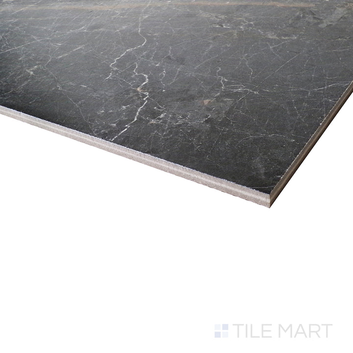 Gray Soveraya tile catches the light beautifully from a polished corner perspective.