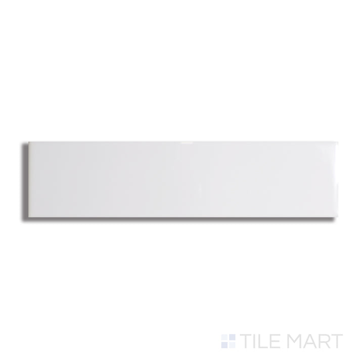 Flat lay of Basics White 3X12 Glossy Ceramic, displaying an elongated glossy surface with a clean, bright white finish.