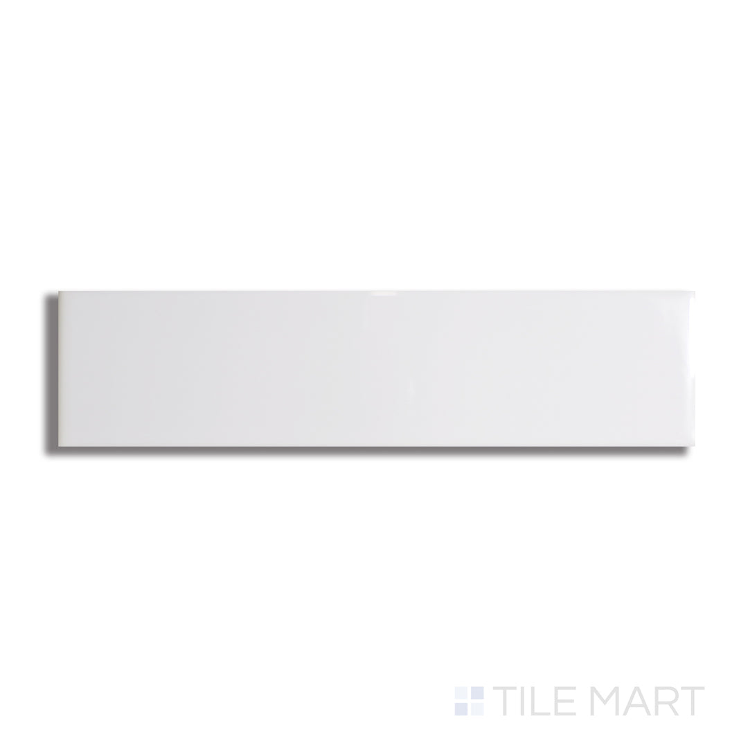 Flat lay of Basics White 3X12 Glossy Ceramic, displaying an elongated glossy surface with a clean, bright white finish.