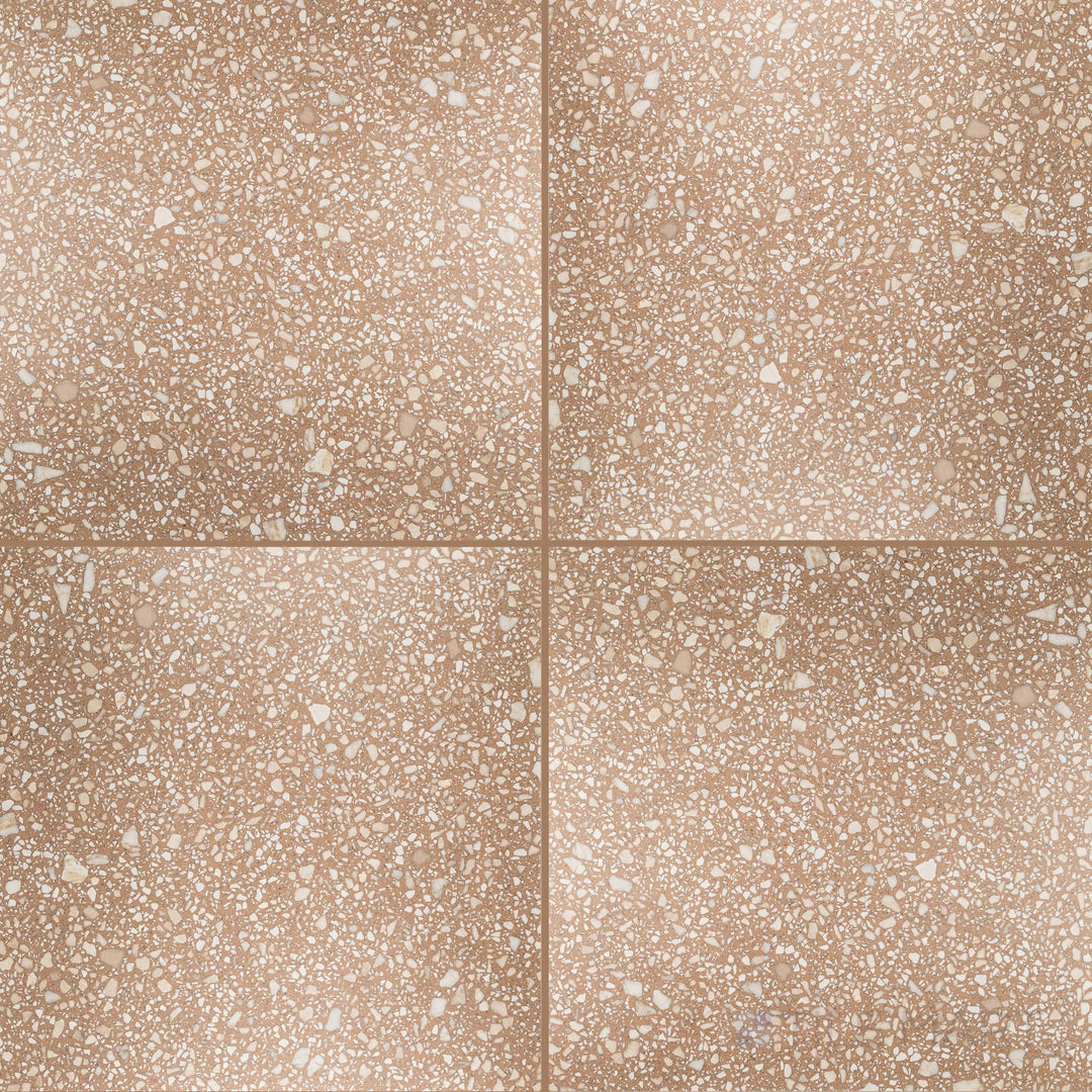 Overview of Santorini Siena 24x24 semi-gloss porcelain tile, showcasing a rich, earthy tone with soft surface shine.