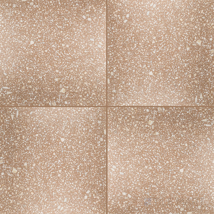 Overview of Santorini Siena 24x24 semi-gloss porcelain tile, showcasing a rich, earthy tone with soft surface shine.