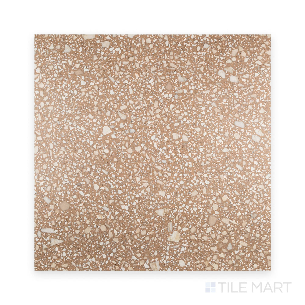 Overhead view of Santorini Siena 24x24 semi gloss porcelain tile with warm earthy hues and a clean semi-gloss finish.
