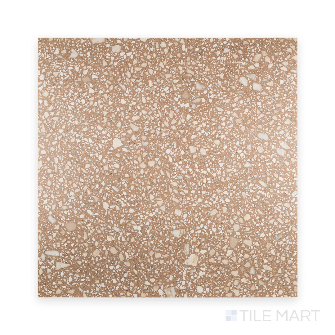 Overhead view of Santorini Siena 24x24 semi gloss porcelain tile with warm earthy hues and a clean semi-gloss finish.