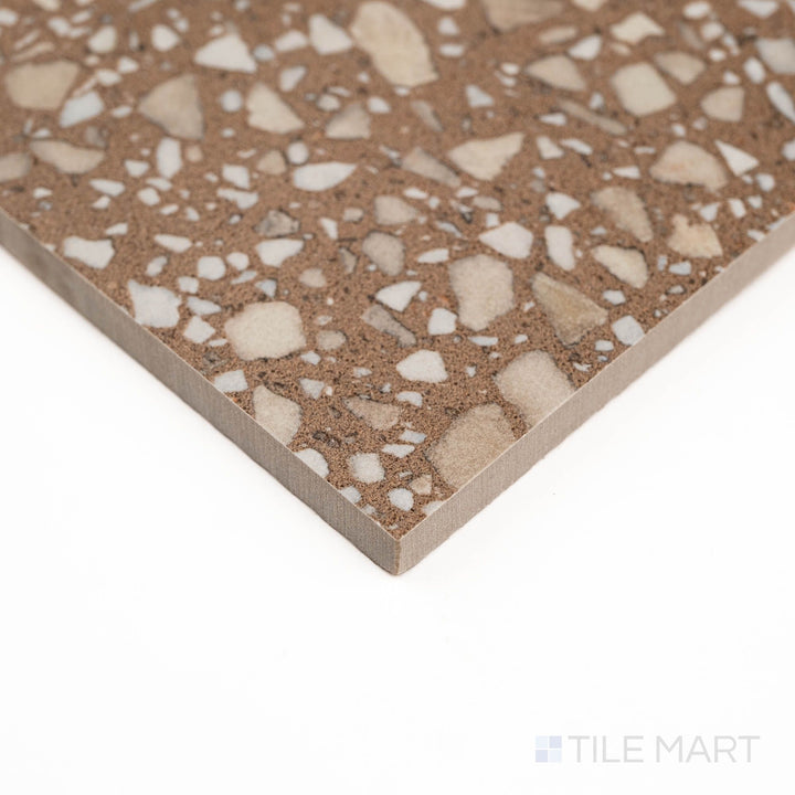 Santorini Siena tile glows with warmth in this semi-gloss corner shot.