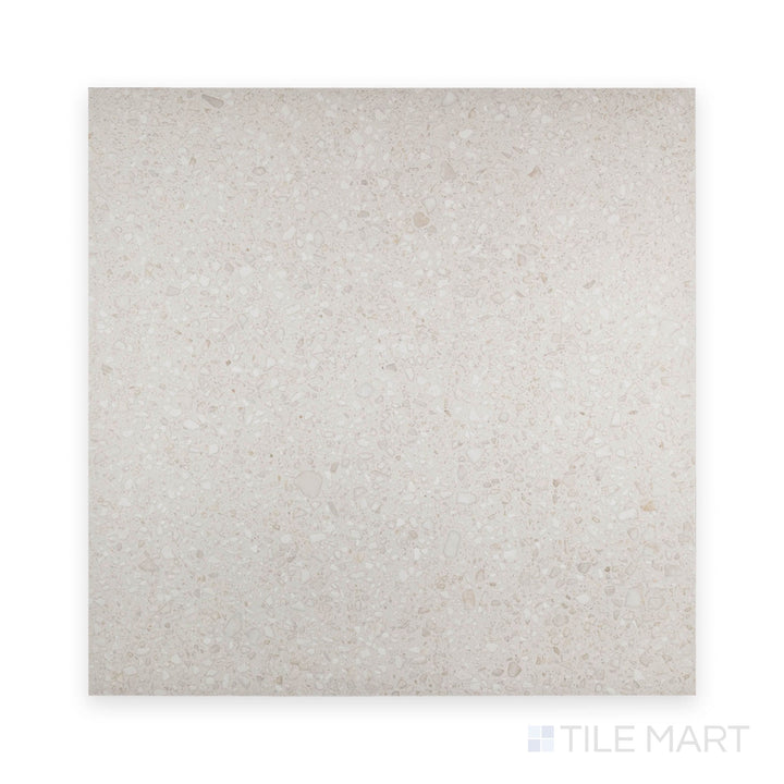 Flat view of Santorini Blanco 48x48 semi gloss porcelain tile, displaying a luminous white tone with an upscale polished appearance.