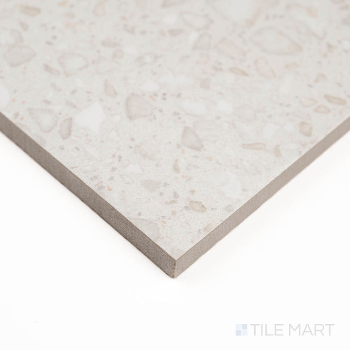 Large-format Santorini Blanco tile delivers modern elegance in this soft-gloss corner view.