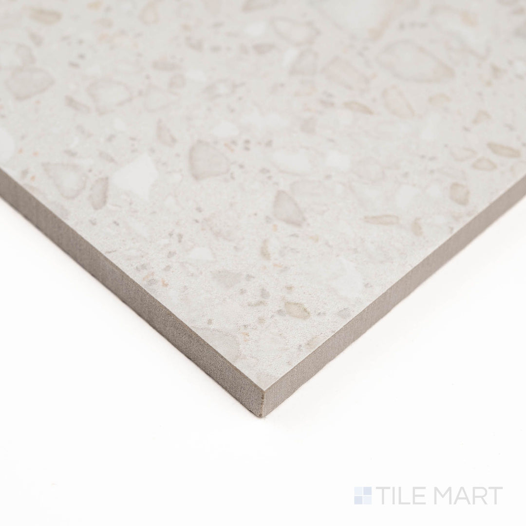 Large-format Santorini Blanco tile delivers modern elegance in this soft-gloss corner view.