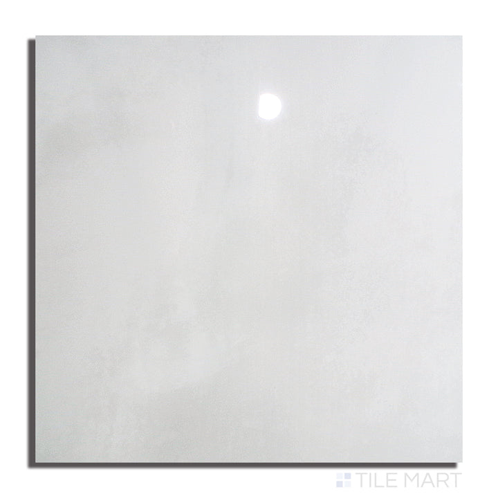 Overhead shot of Kadence Blanco 48X48 Polished Porcelain, displaying a luminous white surface with a reflective polished finish.