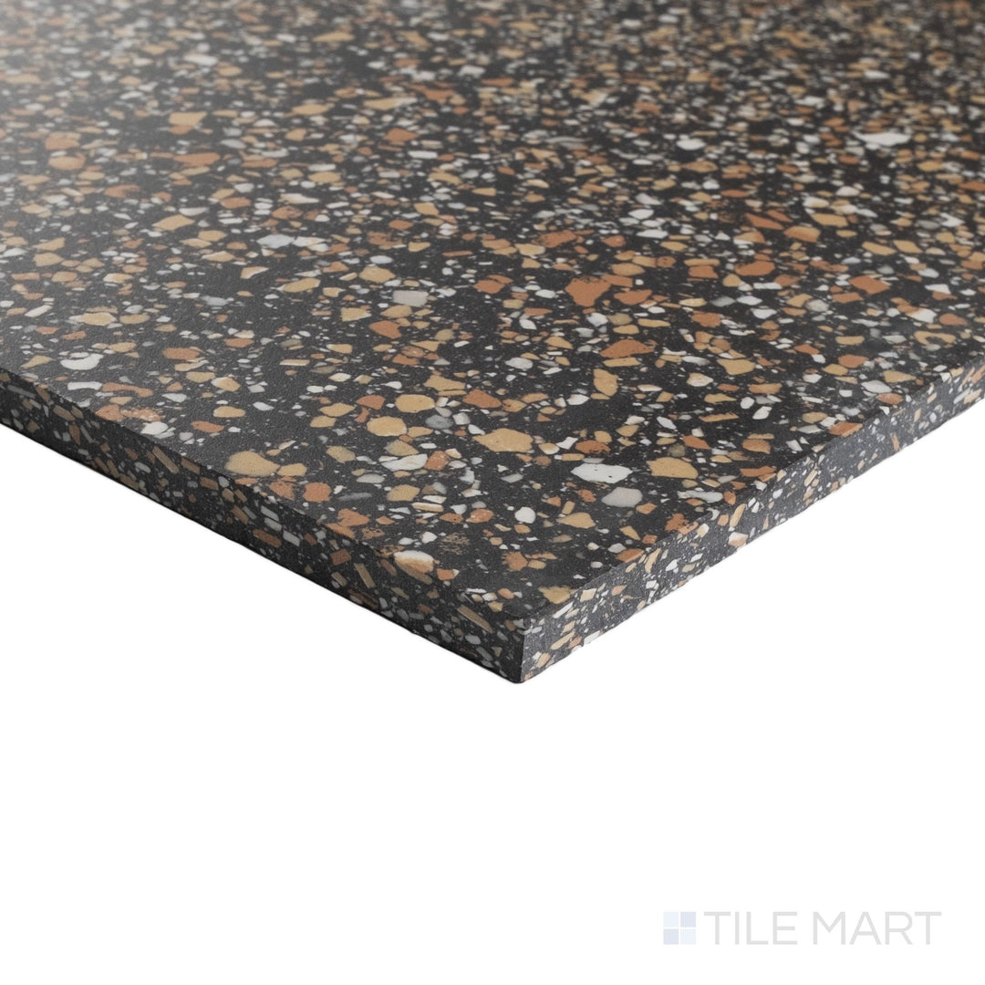 Corner view of Rialto Earth 24x24 matte porcelain tile highlighting soft movement and clean edges