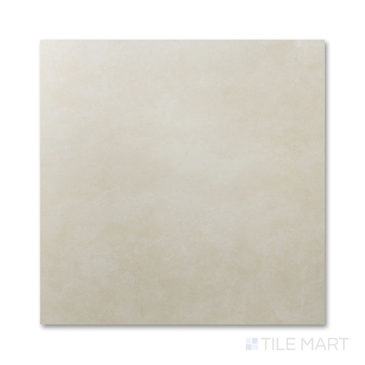 Full-piece view of Lugano Marfil 48x48 matte porcelain tile revealing expansive scale and gentle tonal depth