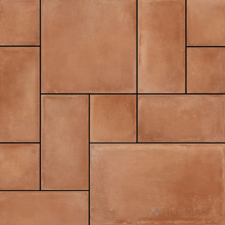 Crete Terracotta Versailles pattern matte porcelain tile with an R11 finish and warm Mediterranean tones