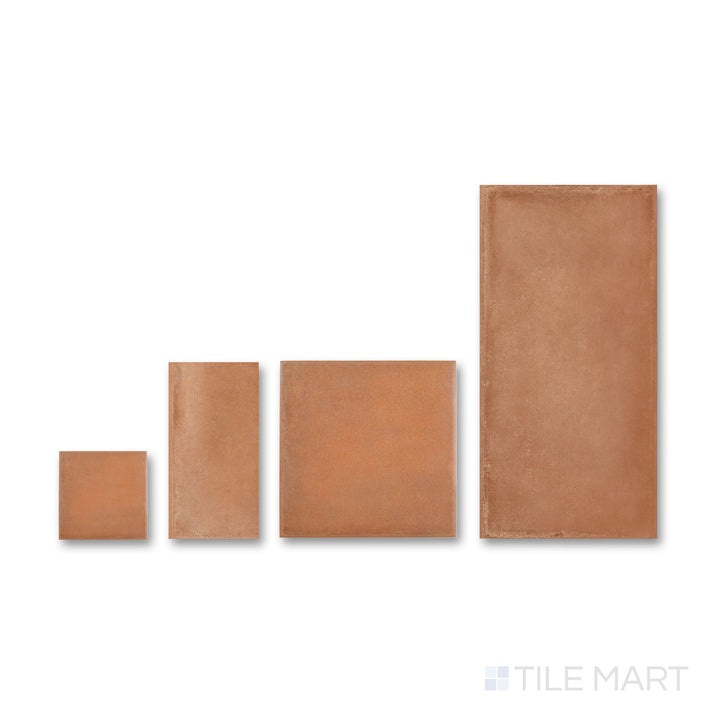 Top-down detail of Crete Terracotta Versailles pattern matte porcelain tile with R11 finish and earthy texture