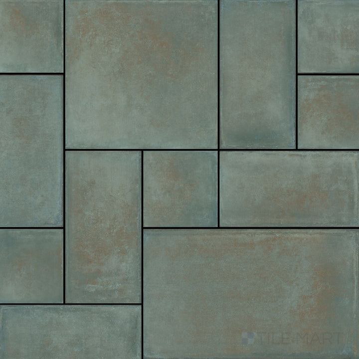 Crete Rame Versailles pattern matte porcelain tile with an R11 surface and rich earthy variation