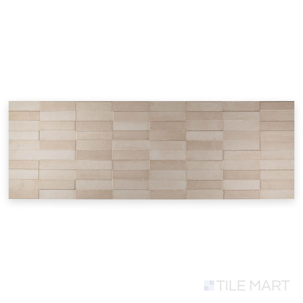 Detail of Daster 3D Cream 16x48 matte porcelain tile highlighting sculpted surface and dimensional texture