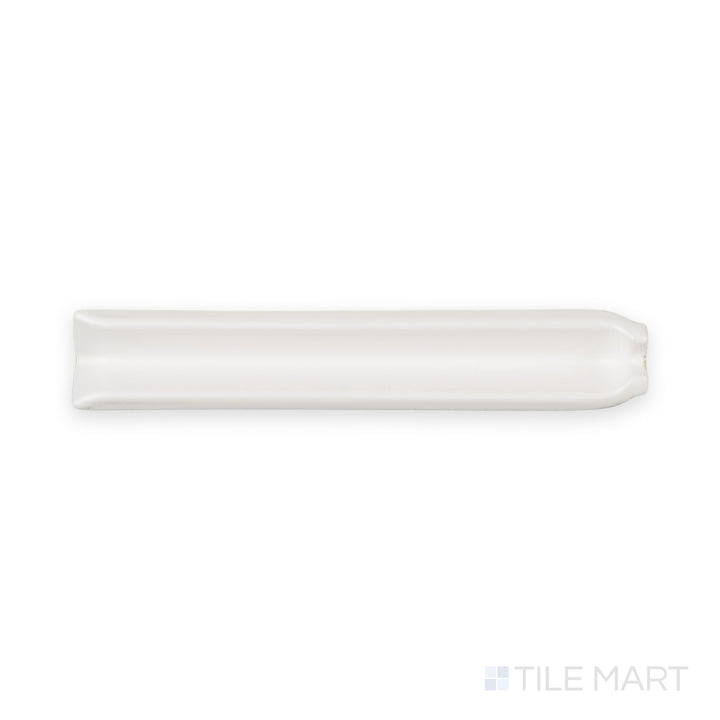 Detail of white sanitary cove base 1x6 inside corner matte ceramic trim with molded interior angle