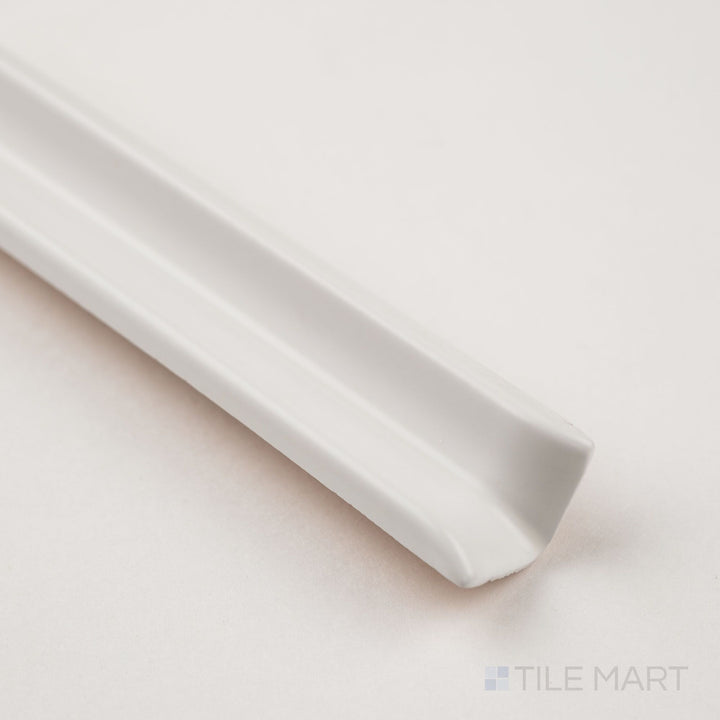 White sanitary cove base 1x6 inside corner trim shown at corner angle with molded interior edge