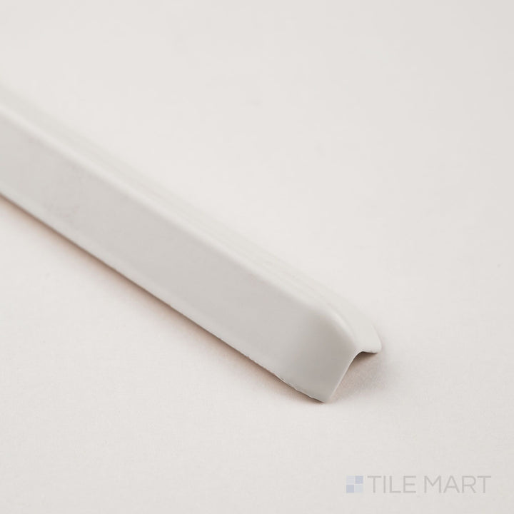 Corner angle of white sanitary cove base 1x6 outside corner matte ceramic trim with molded exterior profile