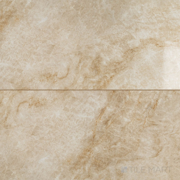 Taj Mahal Nature 24x48 polished porcelain tile with soft veining and a luminous stone-inspired finish