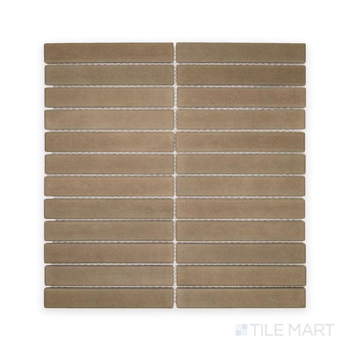 Top view of Amuri Grigio 1x6 Grid Matte Porcelain Mosaic Tile showing cool gray rectangular pieces in a precise grid layout with a matte finish.