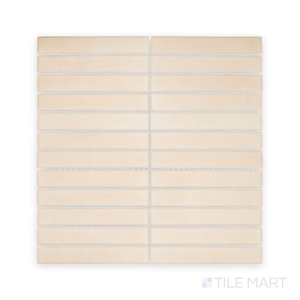 Direct view of Amuri Avorio 1x6 Grid Matte Porcelain Mosaic Tile with ivory-toned rectangular mosaics arranged in a linear grid and finished in matte porcelain.