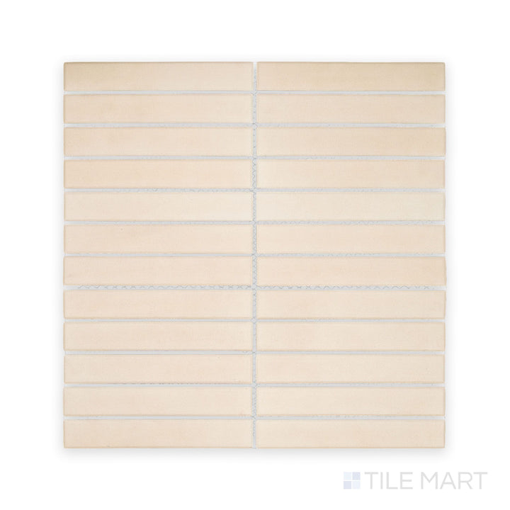 Direct view of Amuri Avorio 1x6 Grid Matte Porcelain Mosaic Tile with ivory-toned rectangular mosaics arranged in a linear grid and finished in matte porcelain.