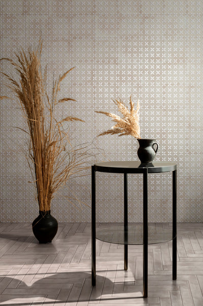 Amuri Brick Grigio 2x12 Matte Porcelain Tile shown in a modern space with soft gray tones and brick-style layout, adding subtle texture and depth to the design.