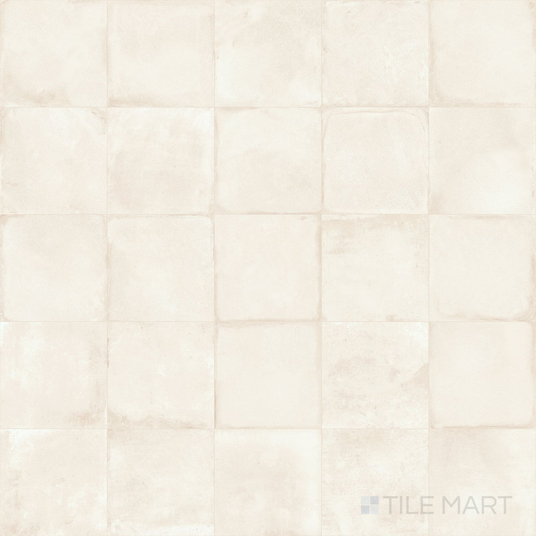 Shown in a clean layout, the Amuri Avorio 8x8 Matte Porcelain Tile highlights its soft ivory shade and smooth matte surface, ideal for neutral interior designs.