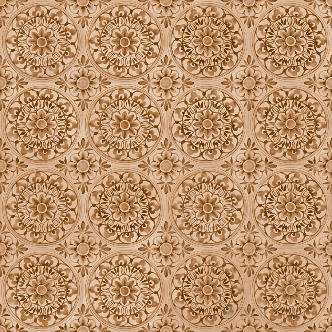 In this overview, the Amuri Decoro Pizzo Biscotto 8x8 Matte Porcelain Tile reveals a delicate pattern over a warm, biscuit-toned base, offering decorative charm in a matte finish.